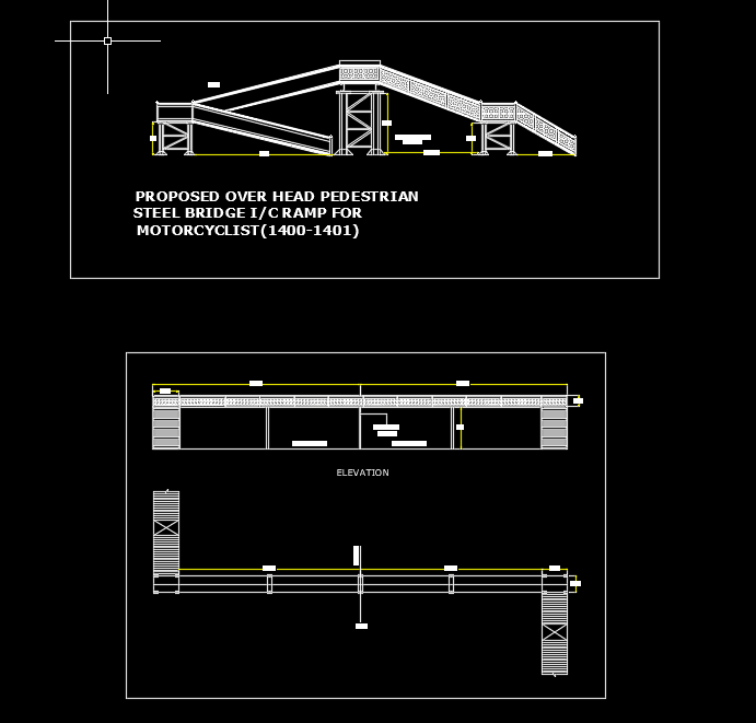 Pedestrian Steel Bridge Autocad Drawing
