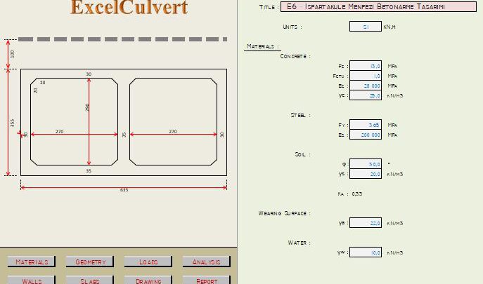 Concrete Box Culvert analysis and Design Spreadsheet