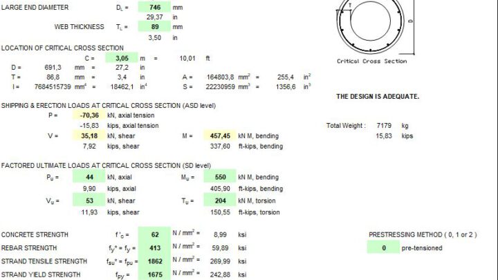 Prestressed Concrete Circular Hollow Pole/Pile Design Based on ACI 318-14 & AASHTO 17th