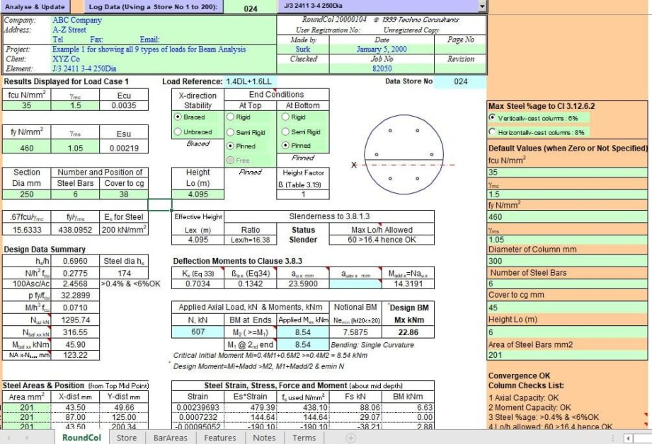 Circular Column Analysis and Design spreadsheet