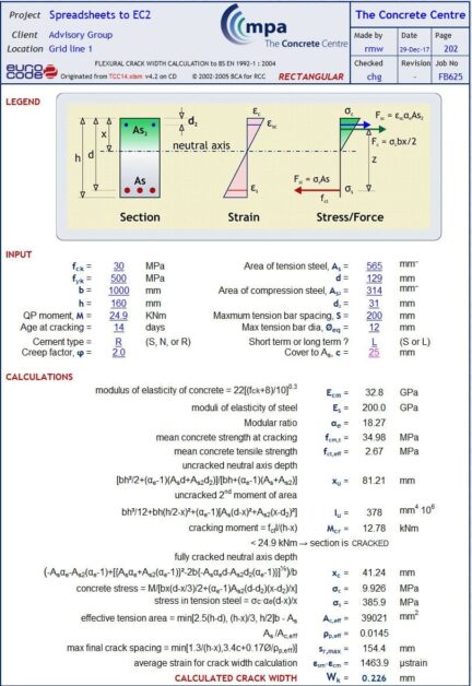 Crack Width Calculation Spreadsheet