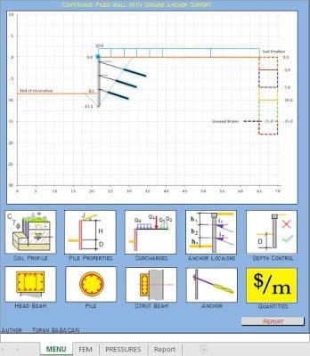 Contiguous Piled Wall With Ground Anchor Support Design Spreadsheet