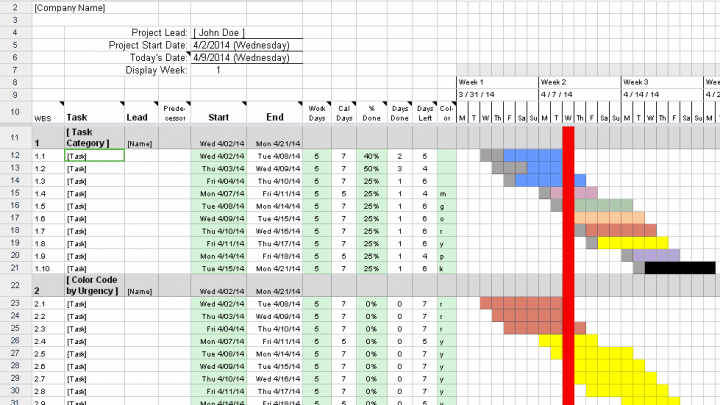 Excel Sheet to Make a Gantt Chart in Microsoft Excel 2013