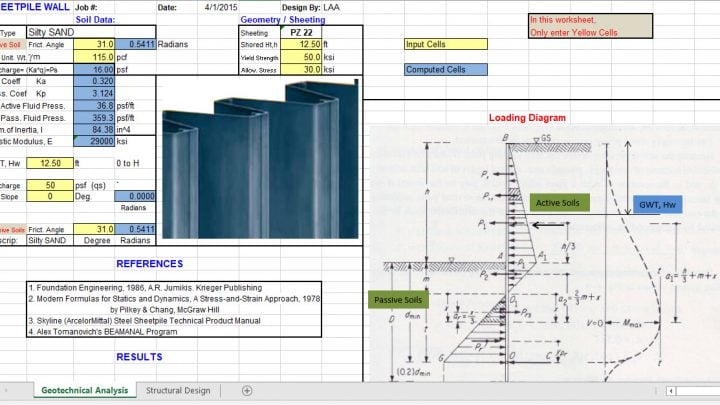 Sheet Pile Design Spreadsheet