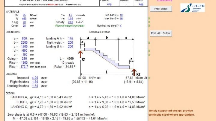 Stair Flight & Landing Design Spreadsheet