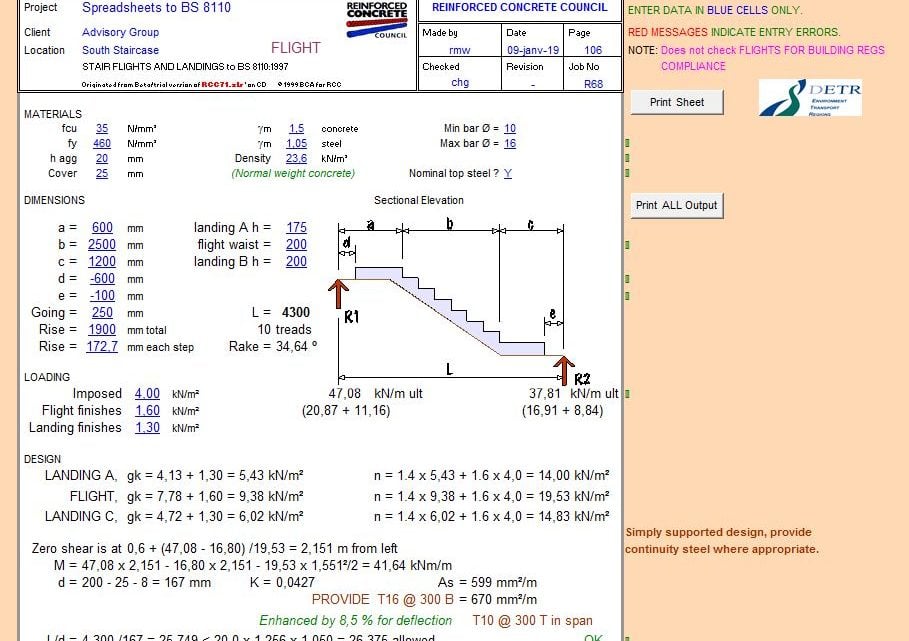 Stair Flight & Landing Design Spreadsheet