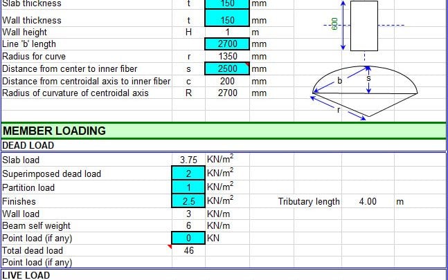 Design Curved Beam Spreadsheet