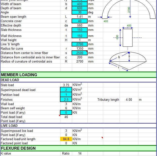 Design Curved Beam Spreadsheet