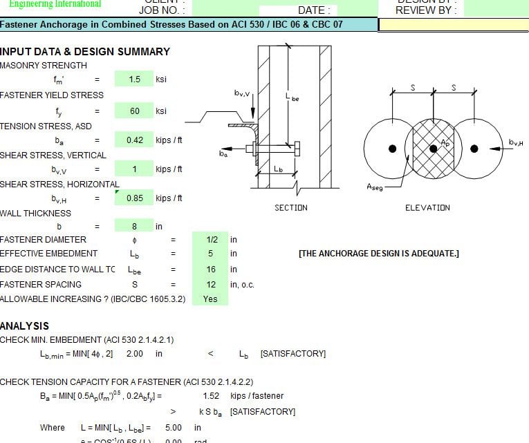 18 Masonry Design spreadsheet