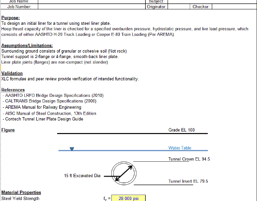 AASHTO Steel Tunnel Liner Plate spreadsheet