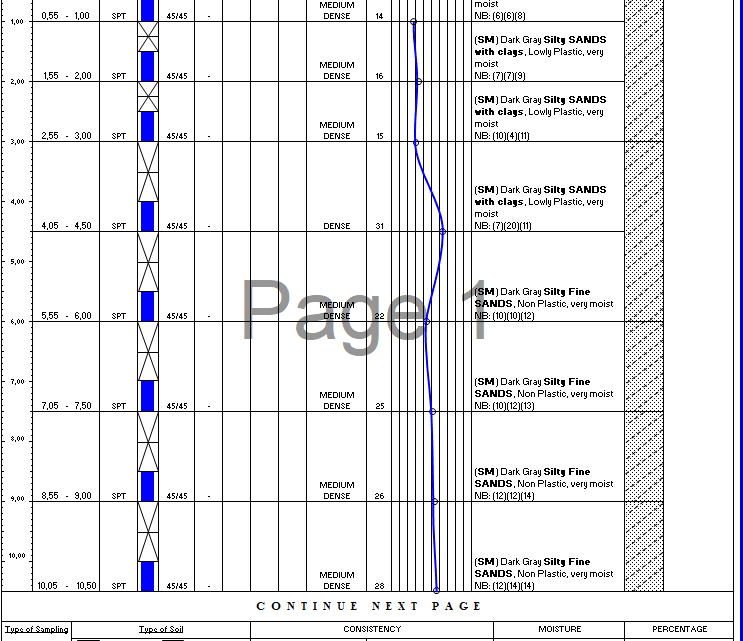 Boring Logs spreadsheet