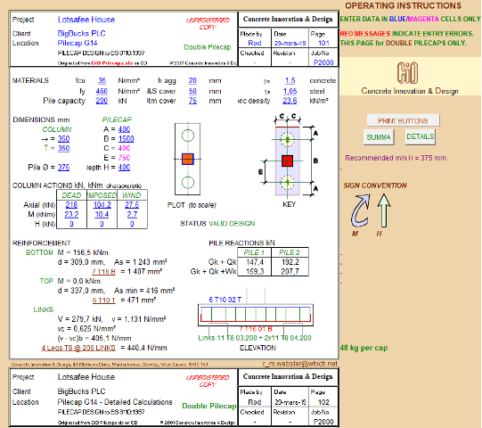 Pile Cap Design Spreadsheet to BS 8110:1997