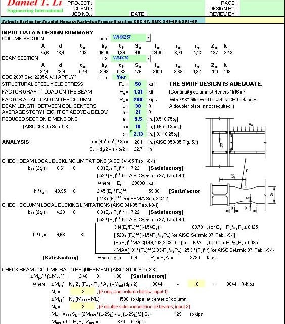 Steel Design Spreadsheet based on AISC