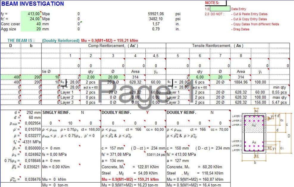 Beam Investigation Spreadsheet