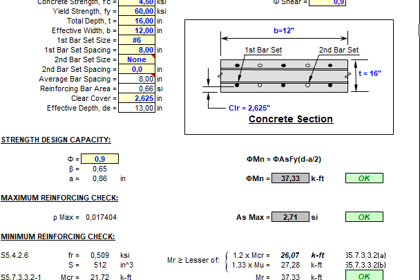 AASHTO LRFD Concrete Slab and Wall design spreadsheet