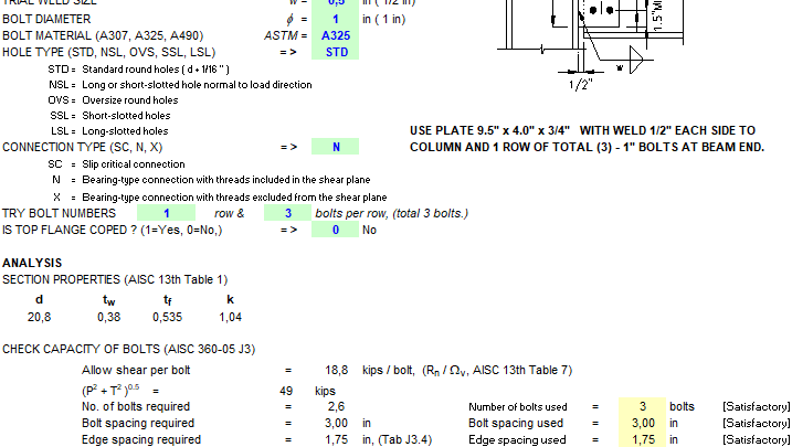 Beam Connection of Conventional Configuration spreadsheet