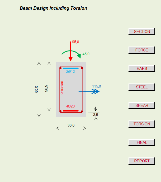 Beam design including torsion spreadsheet