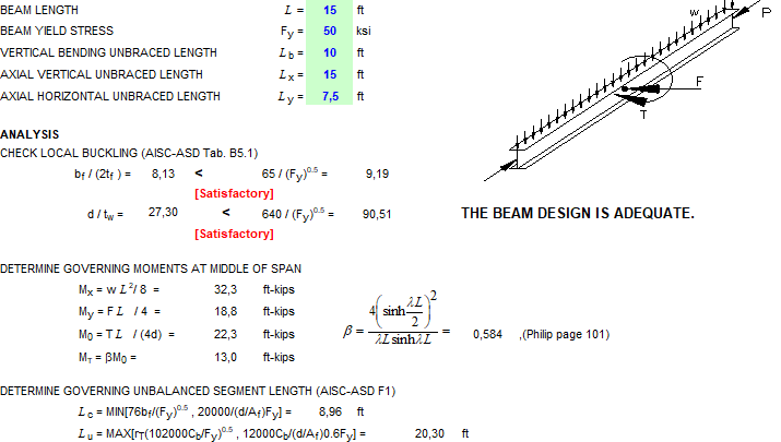 Beam with Torsional Loading Spreadsheet