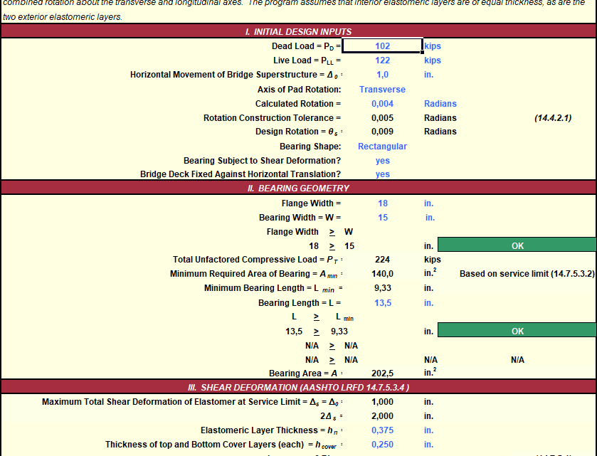 Bridge Bearing Design Method B Spreadsheet