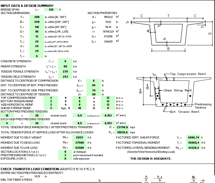 Bridge Design for Prestressed Concrete Spreadsheet