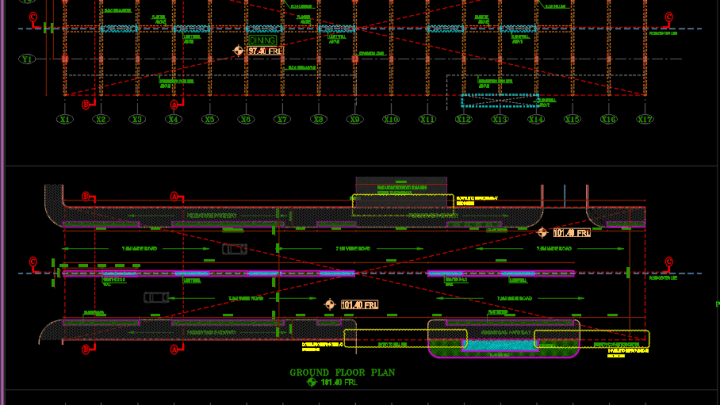 Bridge Floor Plan and cross section Detail Free DWG