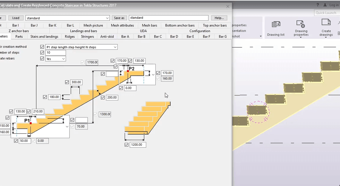 Calculate and create reinforced concrete staircase in Tekla structure