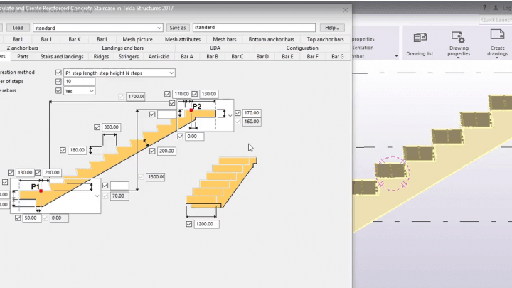 Calculate and create reinforced concrete staircase in Tekla structure