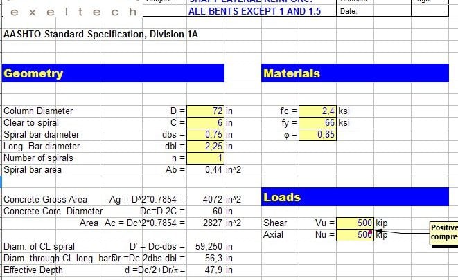 Column Shear Capacity spreadsheet