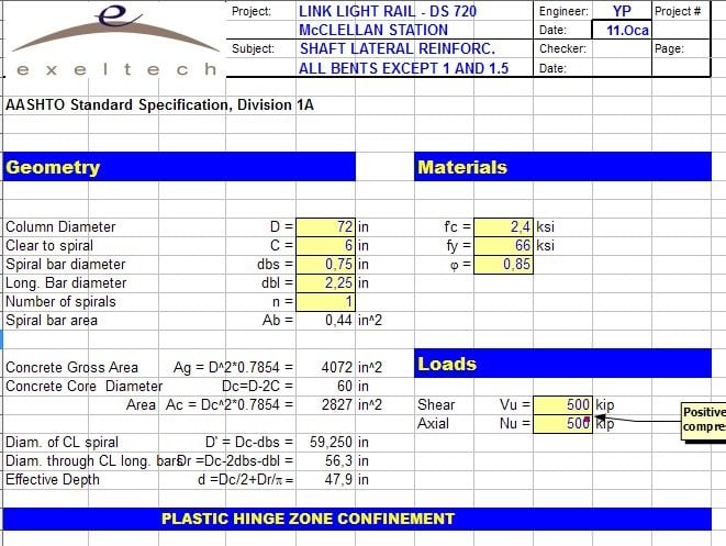 Column Shear Capacity spreadsheet