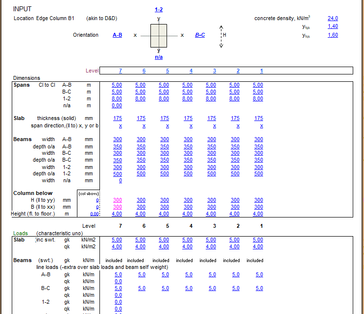 Column take down and design for symmetrically reinforced rectangular Columns Spreadsheet