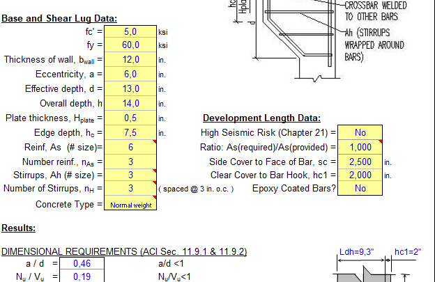 Corbel Analysis per ACI and IBC code spreadsheet