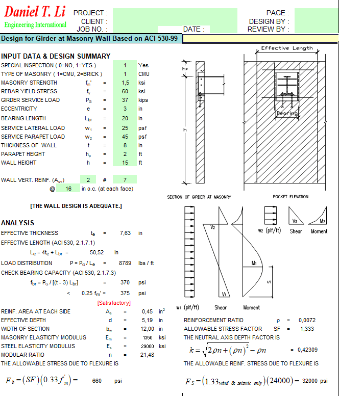 Design Of Girder At Masonry Wall Spreadsheet - Masonry Wall Design Spreadsheet Design Of Girder At Masonry Wall Spreadsheet - Masonry Wall Design Spreadsheet