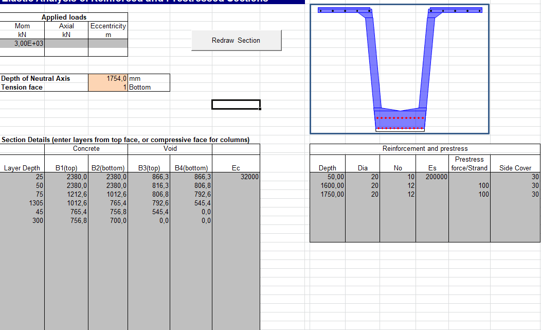 Elastic Analysis of Reinforced and Prestressed Sections Spreadsheet