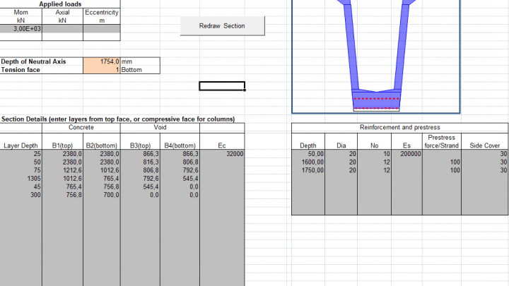 Elastic Analysis of Reinforced and Prestressed Sections Spreadsheet