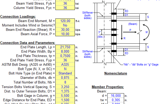 End Plate Moment Connection Spreadsheet