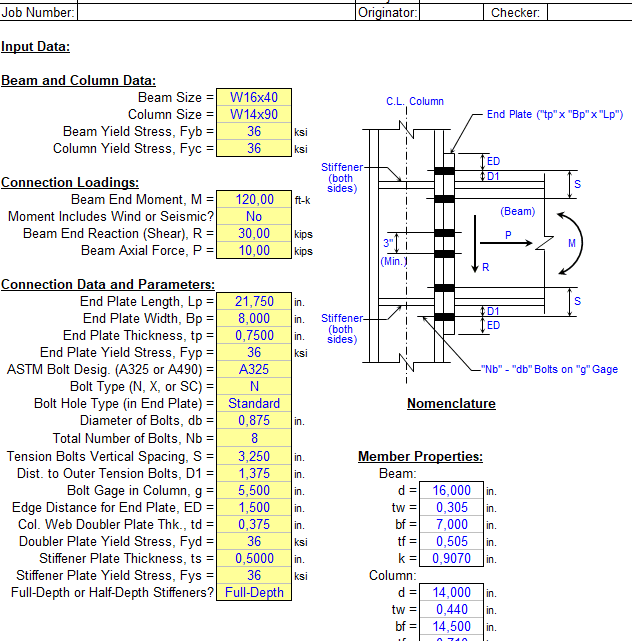 End Plate Moment Connection Spreadsheet