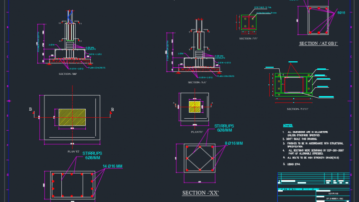 Foundation and Base connections details Free Drawing