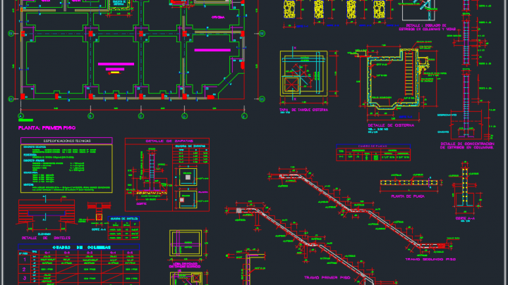 Foundations, staircase and beams details free dwg