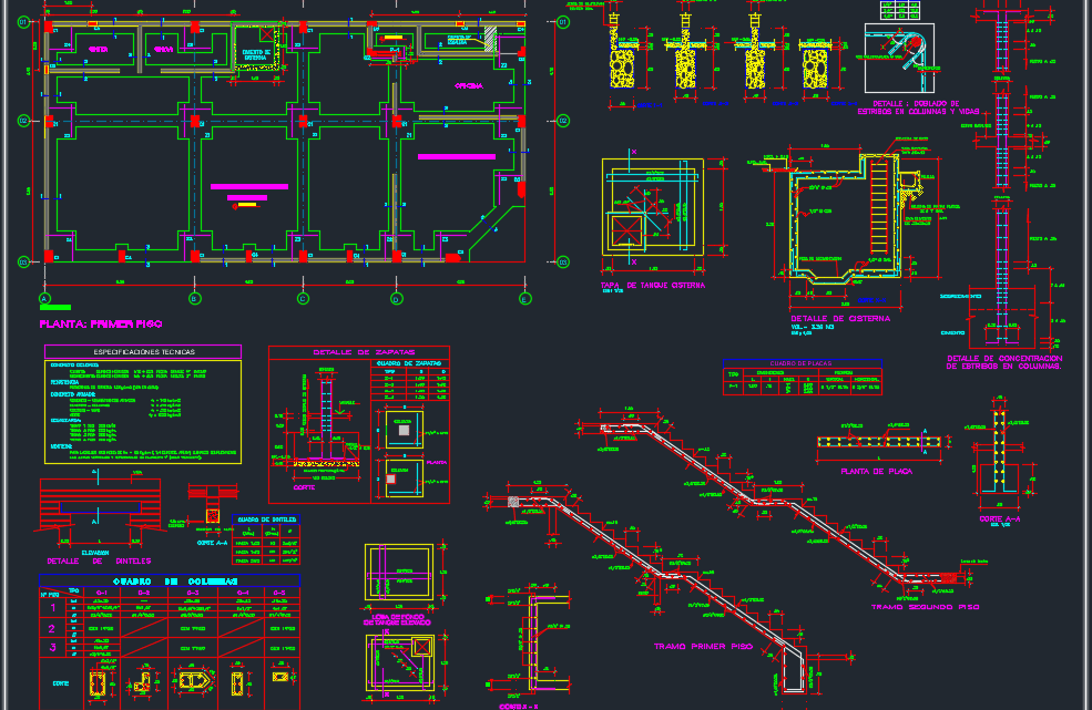 Foundations, staircase and beams details free dwg