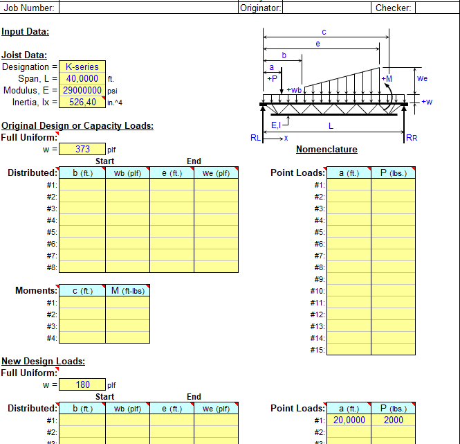 Joist Analysis Spreadsheet