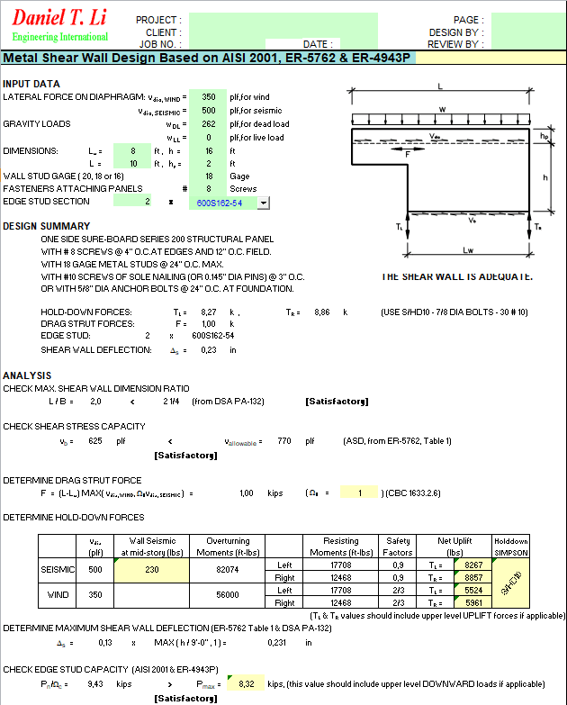 Shear Wall Design Excel Sheet