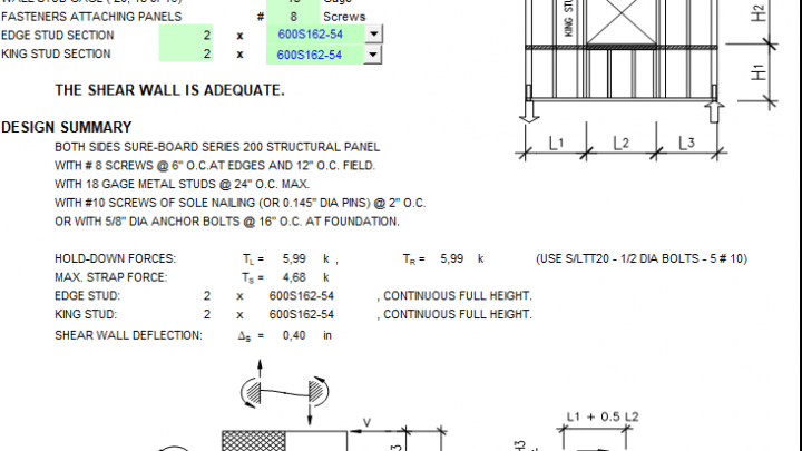 Metal Shear Wall with an Opening Spreadsheet