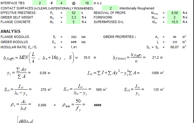 Prestressed Composite Section Design Spreadsheet