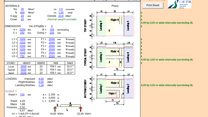 Reinforced concrete staircases spreadsheet