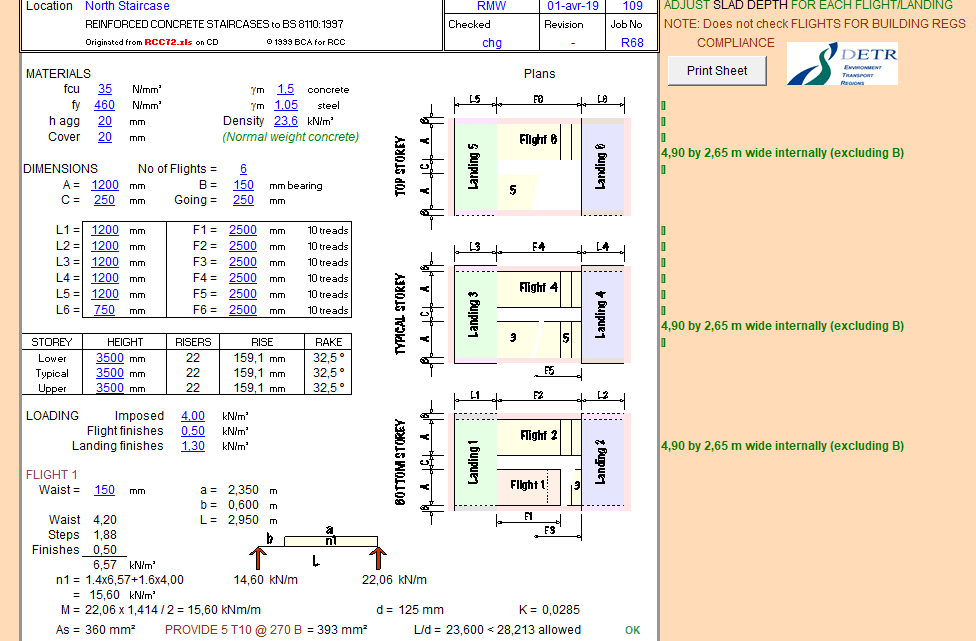 Reinforced concrete staircases spreadsheet