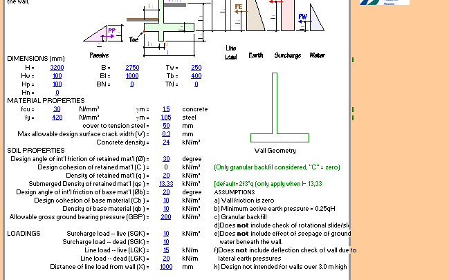 Retaining Wall Design Spreadsheet