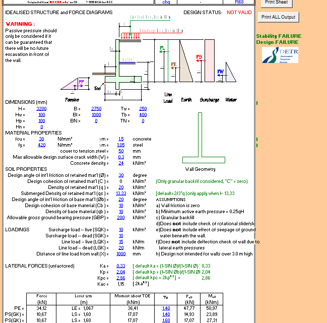 Retaining Wall Design Spreadsheet