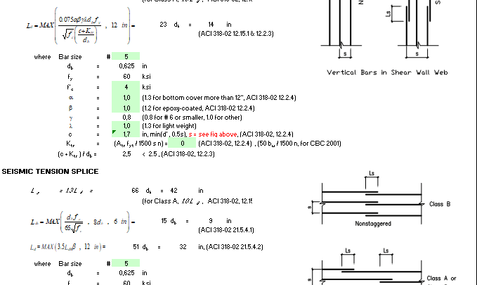 Slice of Reinforcement Spreadsheet