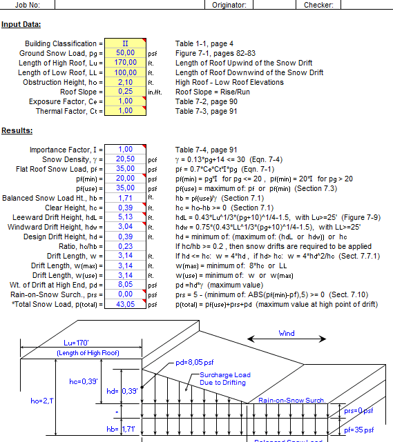 Snow Loading Analysis spreadsheet