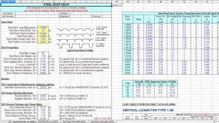 Steel Roof Deck spreadsheet